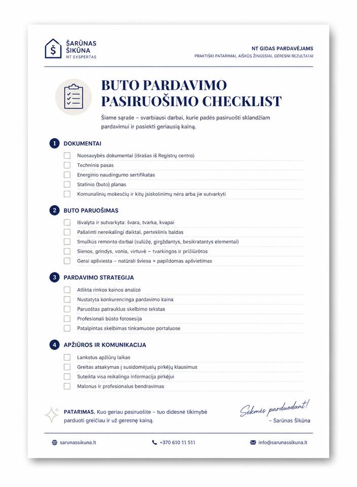NT Pardavimo Gidas – Kontrolinis sąrašas